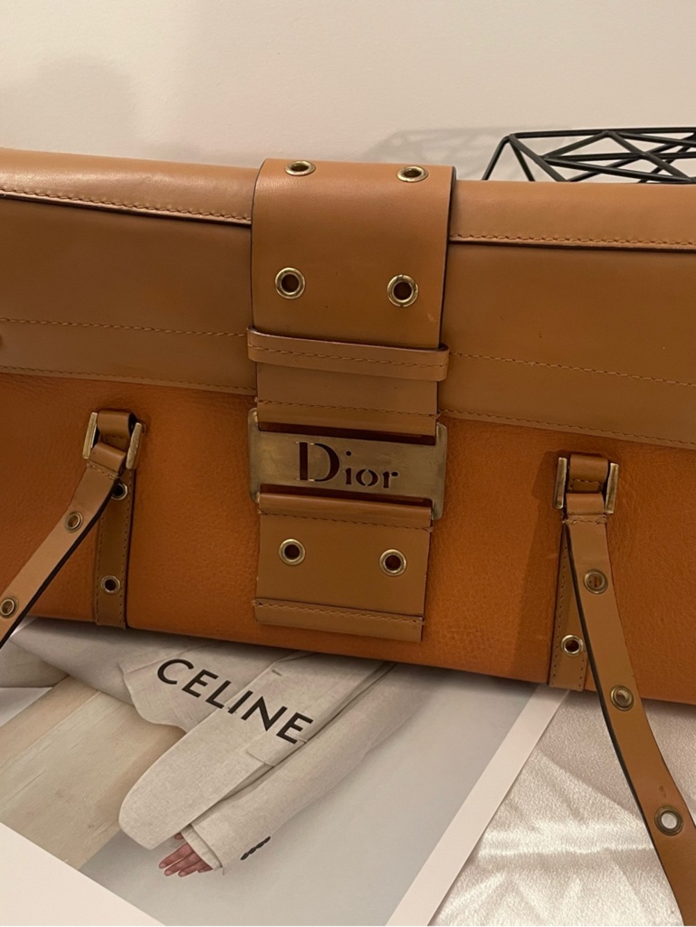 Rare Vintage Dior Punk Line Shoulder Bag - Tan/Brown Leather - Iconic! - Picture 2 of 14